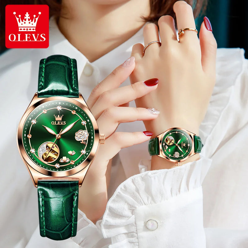 Olevs - Conjunto Relógio feminino de luxo, pulseira e corrente com pingente dourado.