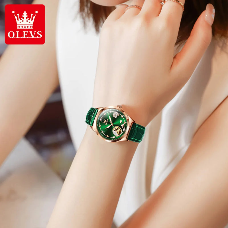 Olevs - Conjunto Relógio feminino de luxo, pulseira e corrente com pingente dourado.