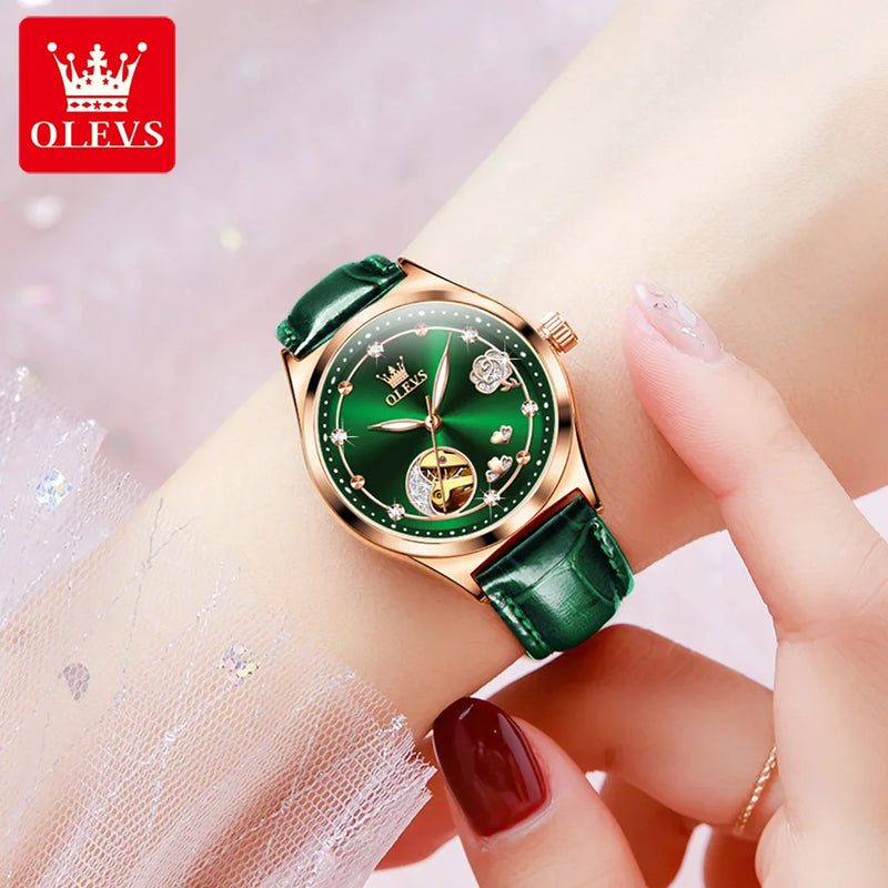 Olevs - Conjunto Relógio feminino de luxo, pulseira e corrente com pingente dourado.